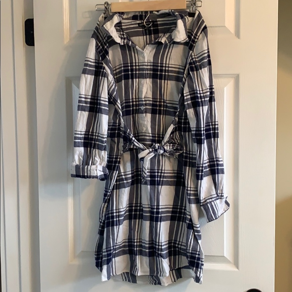 J crew plaid flannel dress with tie